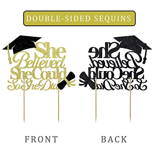 She Believed She Could So She Did Cake Topper, 2023 Graduation Glitter Cake Topper, Congrats Grad 2023 Graduation Party Supplies (Gold) #TOP3