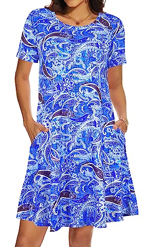 Image of Casual Summer Dresses for Women Beach Sun Dress Short Sleeve Tshirt Dress with Pockets