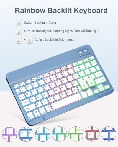 Image of EAMPANG Case with Keyboard Mouse for Samsung Galaxy Tab S10 Lite /S10 FE 5G /S9 FE 10.9 Inch /S9 11 Inch,7 Color Rainbow Backlit Detachable USB-C Keypad Magnetic Cover with Pencil Holder Blue