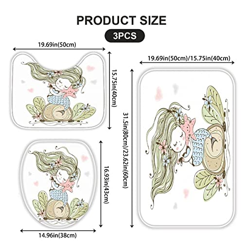 Badezimmer Badematte 3 Teilig Set Meerjungfrau rutschfest Badteppiche Saugfähig Memory Foam Badezimmermatte Weich WC… – Bild 4