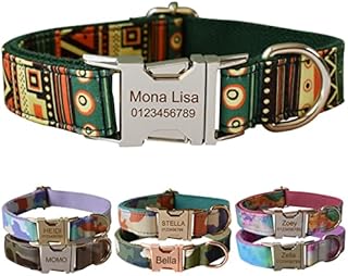 Personalised Dog Collar With Metal Buckle, Customized Pet Collars with Name Phone Number Address Engraved, Geometric