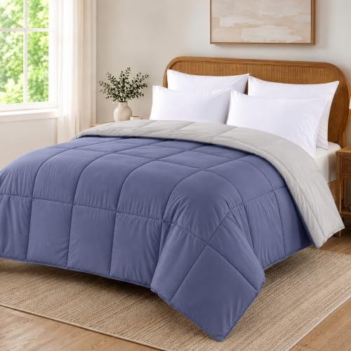 Image of Modern Threads Comforter Duvet Insert, Reversible Quilted Down Alternative Comforter with Corner Tabs, All Season Bedding, California King, Deep Blue /Silver