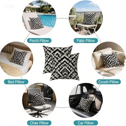Coussin décoratif géométrique noir 70x70 cm antitache en lin - 6