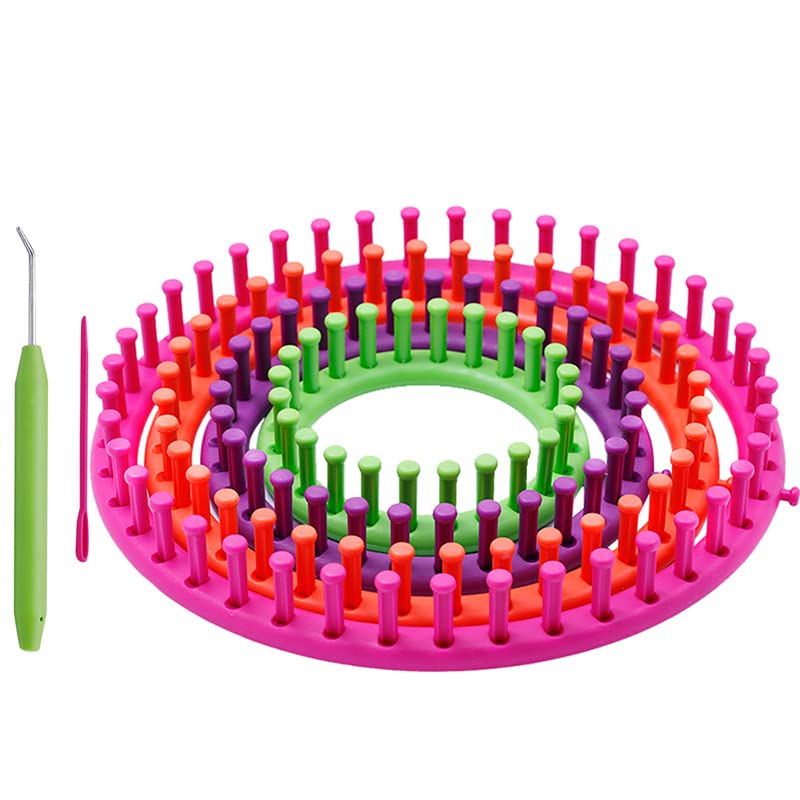 Telares De Tejer,Kit De Tejer Telar 4 Tamaño redondo tejedor Bricolaje Kit de herramientas plástico redondo círculo creativo sombrero bufanda suéter círculo telar mano tejer tejido telar
