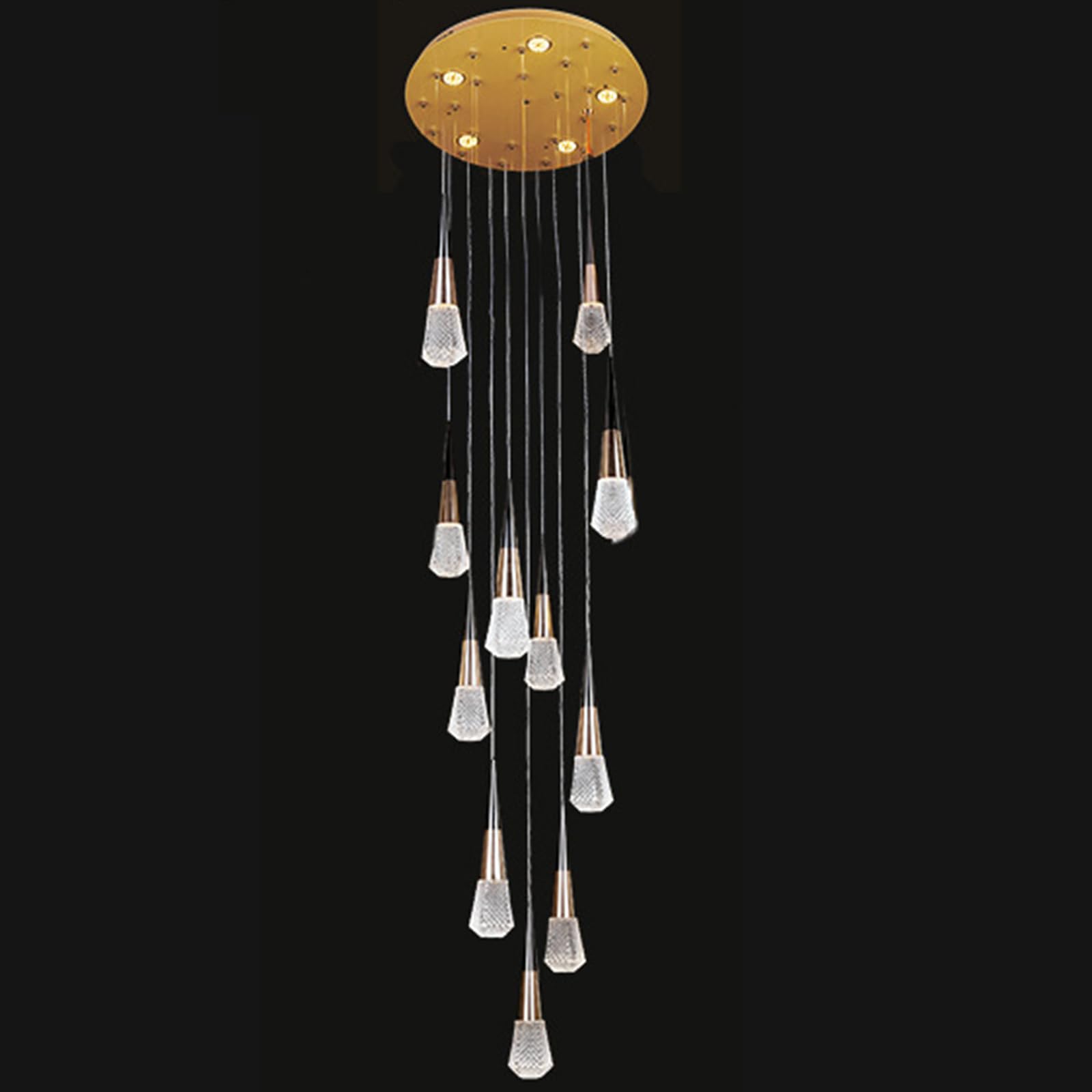 KXEcoLife 3-Light Gold Raindrop Crystal Pendant Chandeliers High Ceiling Foyers Entrance Staircase Long Light Big Bubble Dimmbale LED Lighting Fixtures,10 Heads