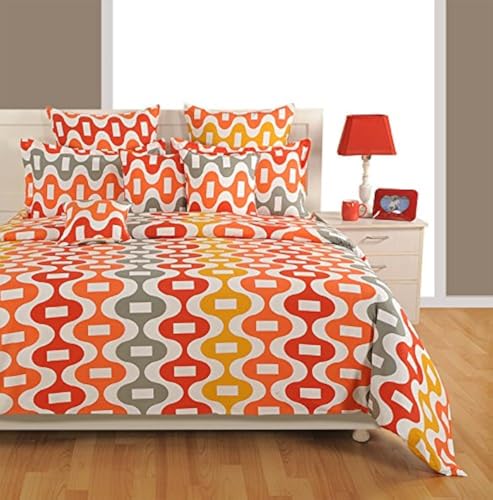 Image of Swayam Polyester King Bedsheet with 2 Pillow Covers | Size 108 x 108 inch | 144 TC | Geometric Design | Soft Breathable Bed Sheet | Comfortable & Durable for Bedroom - Multicolor