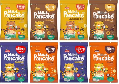 Image of Slurrp Farm No Maida Pancake Trial Pack Combo | Instant Breakfast Mix made with Oats, Ragi and Jowar | Eggless and Healthy Breakfast Mix, 50g X 4 (Pack of 2)