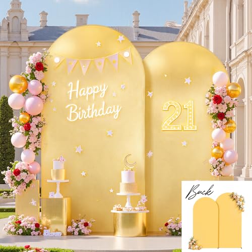 Image of 7.2FT 6FT Arch Backdrop Cover for Party, Set of 2 Stretchy Spandex Fitted Arch Stand Cover for Baby Shower, Birthday Wedding Decor, Chiara Backdrop Cover with Double-Sided Design(Gold, Yellow)
