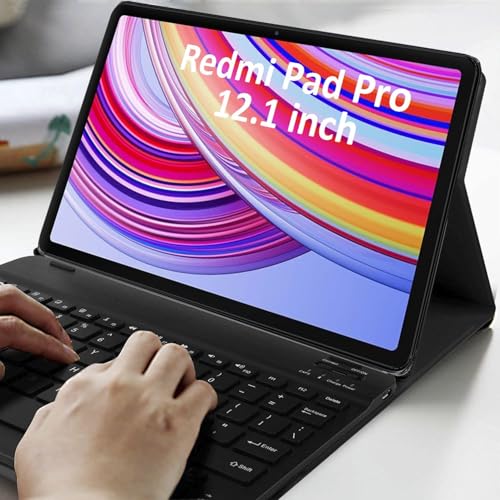 Image of HOM Tri Fold Wireless Bluetooth Keyboard with Detachable Tablet Case Cover for Redmi Pad Pro 5G Tablet 12.1 inch - Black