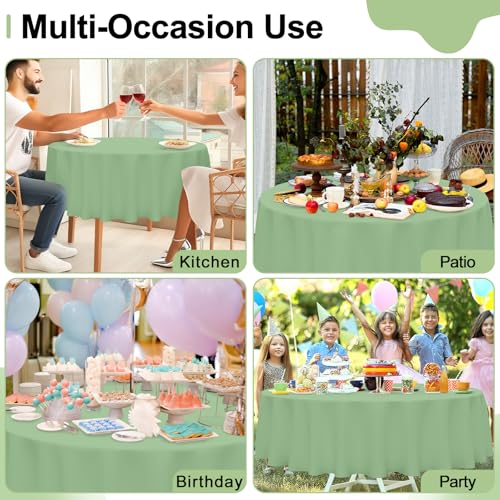 Image of misaya 4 Packs Disposable Plastic Table Cloth, 84 inch Round Waterproof Tablecloth, Leakproof & Sturdy Decorative Table Covers for Picnic, Party, Outdoor and Back to School, Sage Green