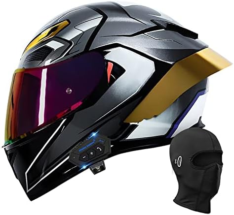 Bluetooth Full Face Motorcycle Helmet, DOT Approved Flip Up Anti-Fog Double Visor Helmet, Street Bike Helmet, Built-in Dual Speaker with Microphone, for Adults Men and Women M~XXL