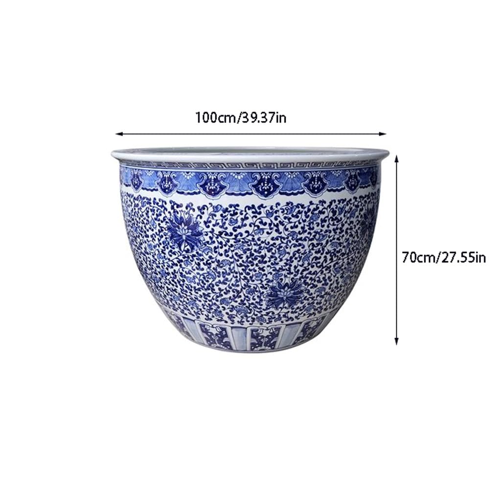 NEBE Pecera Pecera de pie for Patio, pecera de cerámica Azul y Blanca, Sala de Estar, Tanque de Tortuga, Maceta de Loto de Lirio de Agua al Aire Libre Pecera Simple De Lujo Ligera (Size : M)
