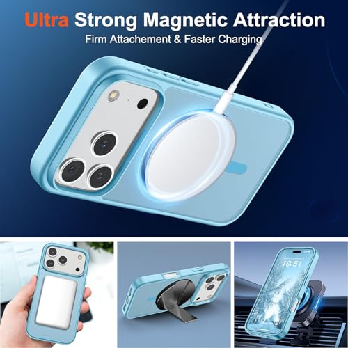 Image of SUPFINE Magnetic for iPhone 17 Pro Case (Compatible with MagSafe)(Military Grade Drop Protection) Translucent Matte Shockproof with Anti-Fingerprint Phone Cover 2025,Light Blue