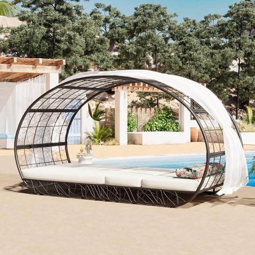 Lumisol Patio Daybed With Curtain, 90.55 Inch Outdoor Sunbed With Cushion And Colorful Pillows thumb #1