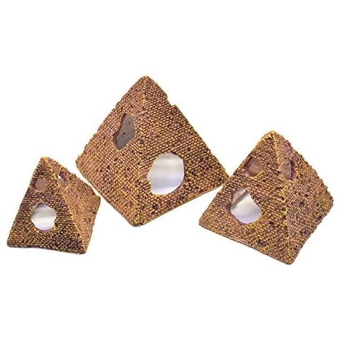 Amakunft Egyptian Pyramids Resin Aquarium Ornament, Reptile Shrimp Fish Hideouts Hiding Cave Fish Tank Landscaping Ornament (3 Packs) Cover
