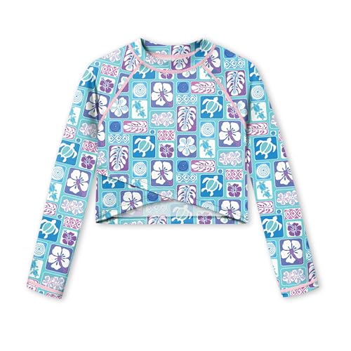 Image of BesserBay Girls Rash Guard UPF 50+ Long Sleeve Mock Neck Crossover Hem Swim Crop Top 4-14 Years