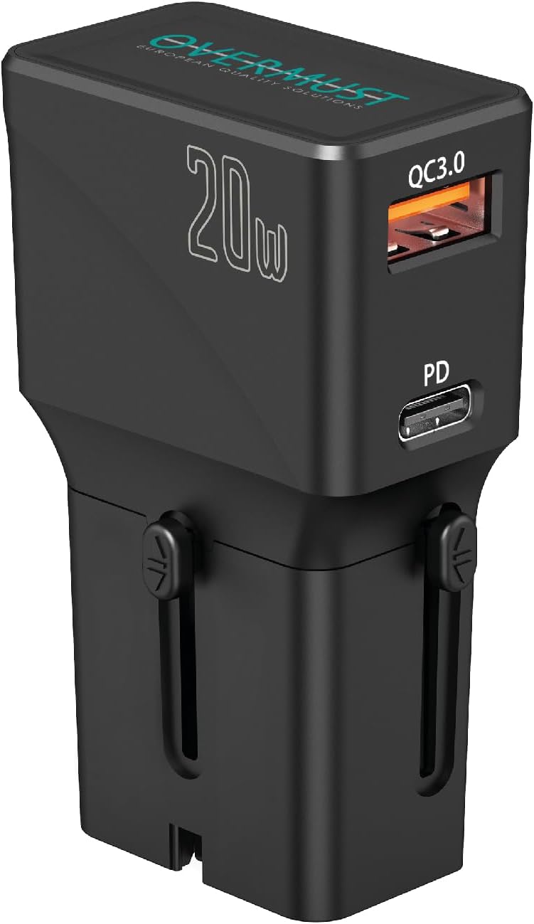 Adattatore da viaggio universale, compatibile con oltre 200 paesi, prese USB-C e USB-A, ricarica rapida da 20 W, portatile e sicuro