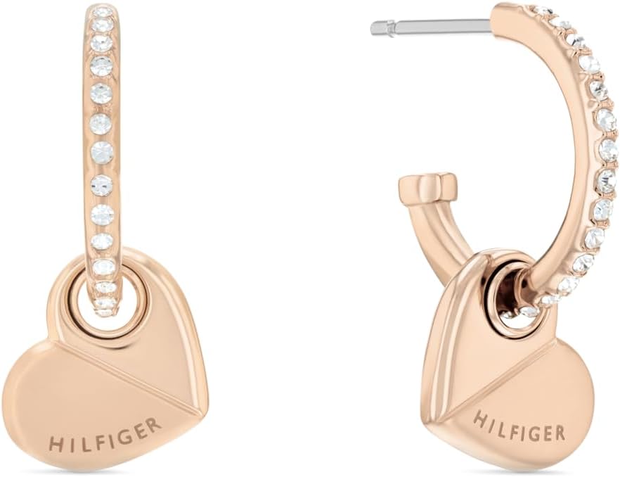 Tommy Hilfiger Women's Jewelry - Stainless Steel Heart Hoop Earrings with Sparkling Crystals - 21mm - Perfect for Casual or Dressy Occasions - Gifts for Her