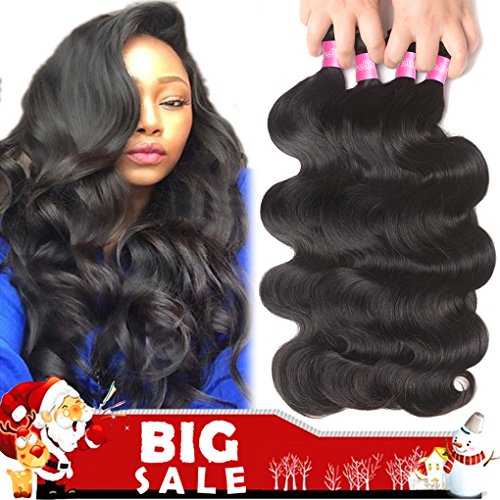 B-Fashion Hair Brazilian Virgin Body Wave Hair 4 Bundles 18 20 22 24Inch 100% Unprocessed Brazilian Human Hair Weave Bundles Natural Color Can Be Dyed And Bleached