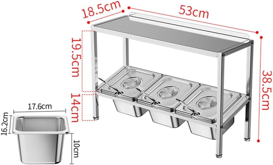 Stainless Steel Pizza Topping Station - Multifunctional 3/6 Compartment Seasoning Dispenser with Lid for Home & Restaurant Use (53x18.5x38.5cm)