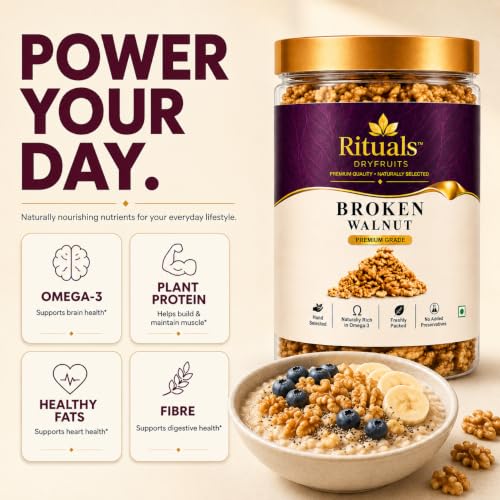 Image of RITUALS Premium Broken Walnut Kernels 500g | Walnuts Without Shell | Fresh Akhrot Giri | Natural Walnut Pieces | Healthy Dry Fruits | Rich in Omega-3, Protein & Fibre | Reusable Airtight Jar