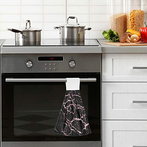 Kcldeci Hanging Kitchen Hand Towels Dishcloths Sets With Loop Rose Gold Black Marble Absorbent Hand Towels 2 Piece Sets Stone Texture #TOP5