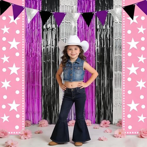 Image of TONIFUL Black Silver Hot Pink Door Streamers,Black and Pink Photo Booth Backdrop Metallic Streamers Foil Fringe Curtain for Birthday,New Year,Graduation,Grad,Baby Shower Party Streamers Decoration