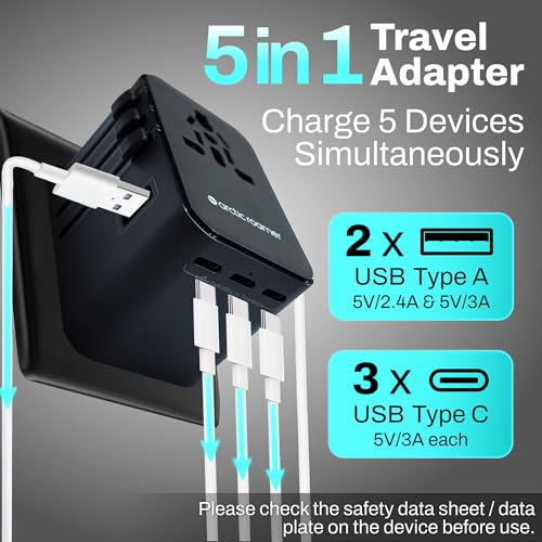Universal Travel Adapter with 30W Fast Charger – 3 USB-C, 2 USB-A Covers UK US EU AU, Worldwide Power Adapter with Spare Fuse & Safety Shutters All in One Plug Adaptor - Image 3