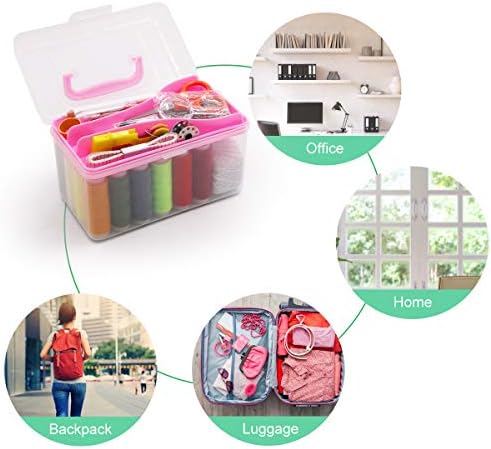 Sewing Kit, BiaoGan Portable Sewing Kit Box, Premium Sewing Supplies for Adult, Beginner, Starter, Travel, Professional Sewing Accessories with Storage Box (Pink)