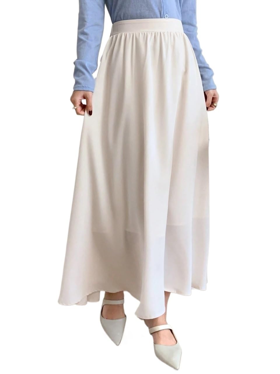 Womens Flowy Trendy Skirt Solid Mid Waist Skirt