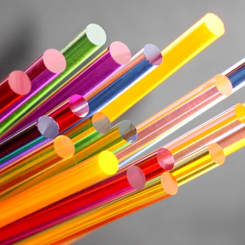 Image of Acrylic Round Rod,21pcs,6mm Diameter 305mm Length,Multicolor Straight Line,Solid Plastic PMMA Bar Stick, Pink,Yellow,Blue,Orange,Green,Purple,Red