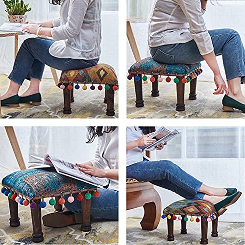 Banco de troca de sapatos e banquinhos, banquinho de madeira maciça vintage boêmio, banqueta de troc