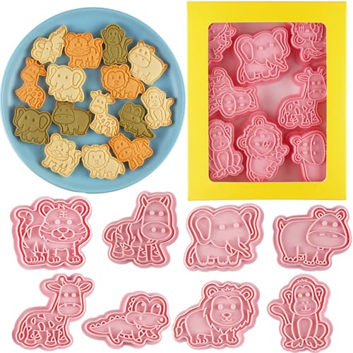 8 Pcs Animal Cookie Cutters Set Baking Molds 3D Animal Press Type Cookie Cutter For Baking, Fondant, Cheese, And Pastries
