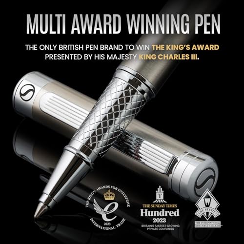 Image of Scriveiner Stainless Steel Rollerball Pen - Stunning Luxury Metal Pen with Silver Chrome Finish, Schmidt Ink Refill, Best Roller Ball Pen Gift Set for Men & Women