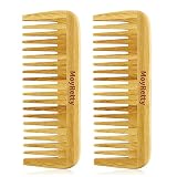 MoyRetty 2 Pieces Bamboo Hair Comb Wide Tooth Brush Handmade of Natural Bamboo Wood Anti-Static For