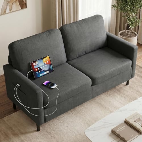 STHOUYN 56' W Fabric Loveseat Sofa with 2 USB, Small Couches for Living Room, Bedroom, Office, Easy...