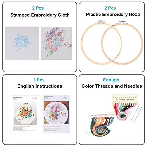 Konrisa Stamped Embroidery Kit With Pattern Floral Diy Sewing Cross Stitch Kits For Adult Flowers Plants Embroidery Starter Kit With Embroidery Floss,Hoops,Color Thread,Needle,Instruction,Set Of 2 #TOP5