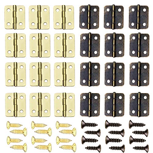 Sweieoni 100 Piezas Mini Bisagras Bisagra de Acero Inoxidable Bisagra Plegable DIY Bisagras Pequeñas Manualidades Bisagras de Armario Mini Bisagras de Cobre Puro Retro(13 * 16MM) con 400 Empulgueras