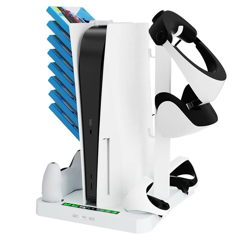 MYAYD Stazione di ricarica e stazione di raffreddamento per PSVR2/PS5, stazione di ricarica per controller PSVR2, supporto per cuffie PS VR2, 8 rack di gioco, supporto verticale con ventola di