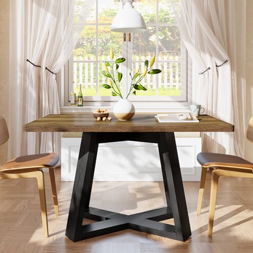Image of Tribesigns 47-Inch Dining Table Set of 2, Farmhouse Kitchen Table with Wooden Legs, Dinner Table for Kitchen, Dining Room, Small Space, Black and Brown