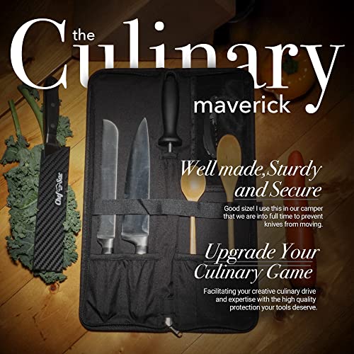 Chef Knife Bag Travel Folder Knife Case | 4 Pockets For Knives & Kitchen Tools | Special Slot For Honing Rod | Camp Chef Accessories | Durable Knife Holder For Chefs & Culinary Students (Black) #TOP4