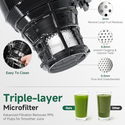 Image of AMZCHEF Cold Press Juicer - 6.5 inch Wide Mouth Hopper for Whole Recipe Loading, Self Feeding for Hands-Free Operation, Zero Waste Masticating Juicer For More Juice, Less Pulp - Triple Strainers