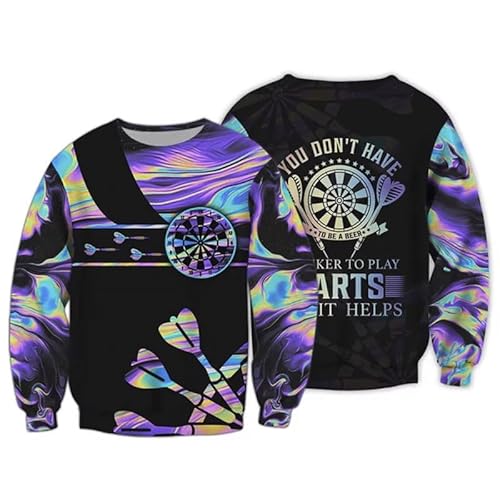 MaroYanYML Felpa Divertente con Stampa 3D per Uomo/Donna Che Lancia Freccette Giocatori di Freccette Club Primavera Autunno Pullover con Collo a U e Maniche Lunghe Top Sportivi