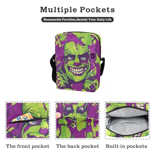 KLL Green Purple Checkered Clown messenger bag for women crossbody Vegan Leather shoulder bag crossbody Casual Shoulder Handbags2