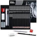 24PCS Croquis & Dessiner ensemble de crayons – Graphite (14B–5H) & Crayons de charbon, kit de fournitures d'art avec effaceurs, Aiguiseur, couteau – Cadeau idéal pour les artistes, étudiants, débutants