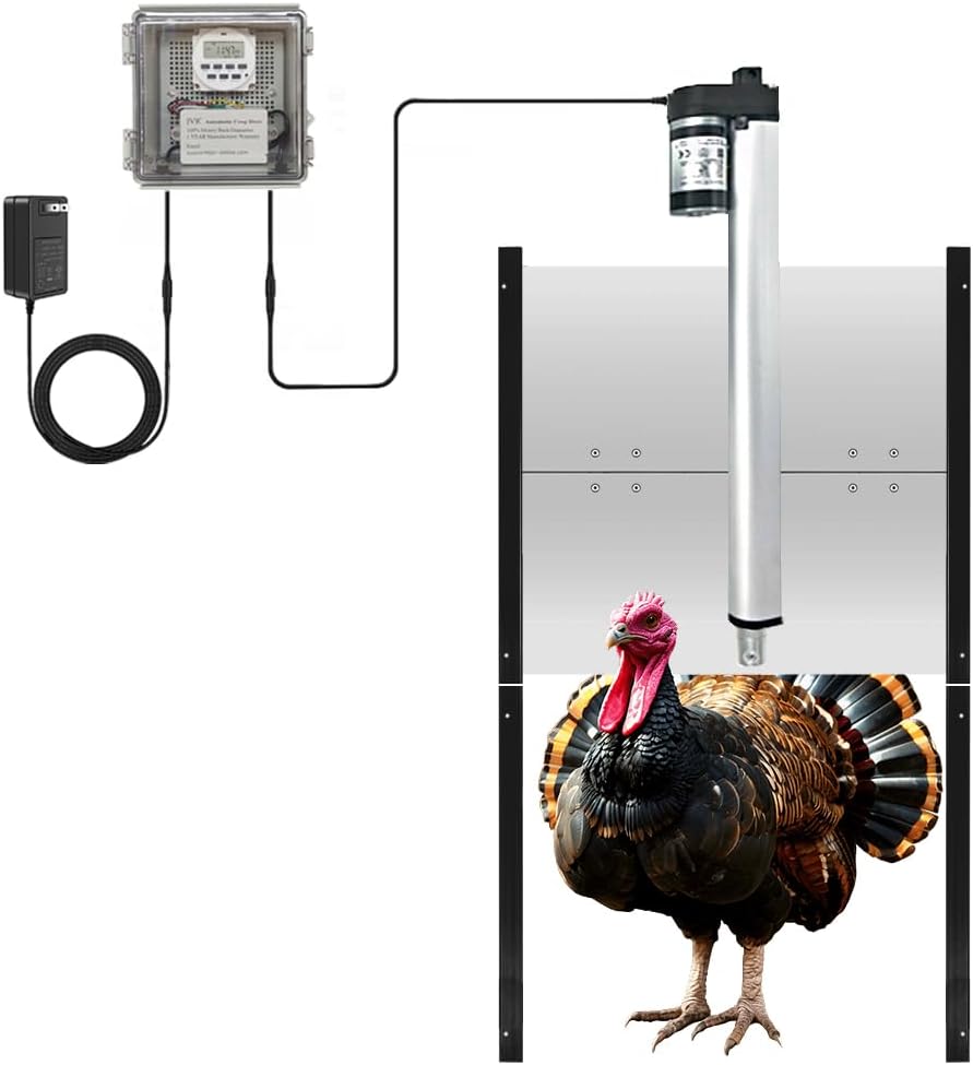 JVR Automatic Turkey Coop Door with Timer, Programmable – Extra Large 22"x23" Opening, Anti-Pinch Auto Reopen & Stop Safety, Waterproof Aluminum Door for Turkeys, Ducks, Geese, Large Chickens Large Size