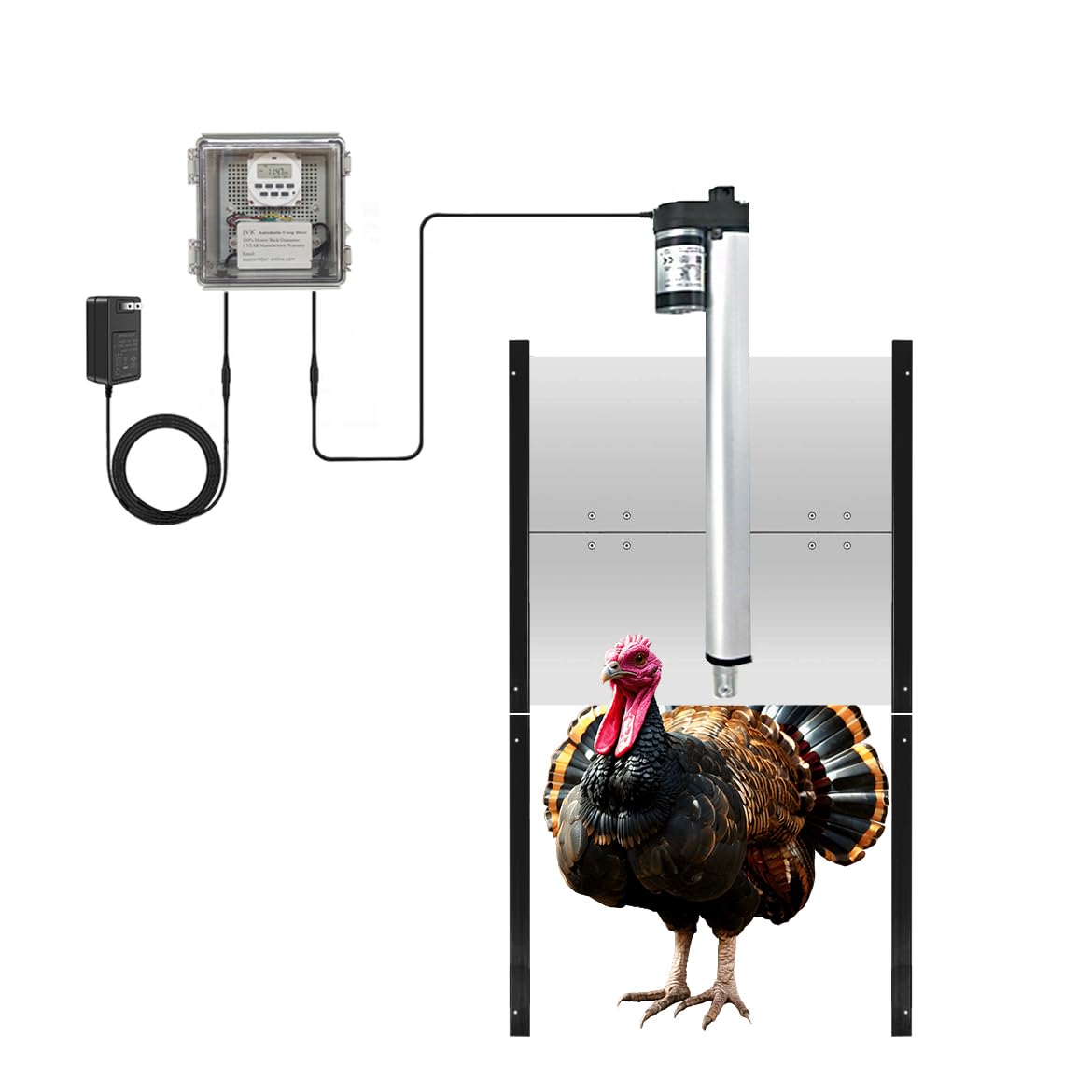 JVR Automatic Turkey Coop Door with Timer, Programmable – Extra Large 22"x23" Opening, Anti-Pinch Auto Reopen & Stop Safety, Waterproof Aluminum Door