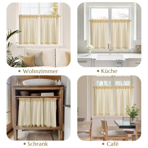 TOPICK Scheibengardinen Streifen modern H60xB65 cm 2er Set Gelb auf Weiß – Ansicht 3