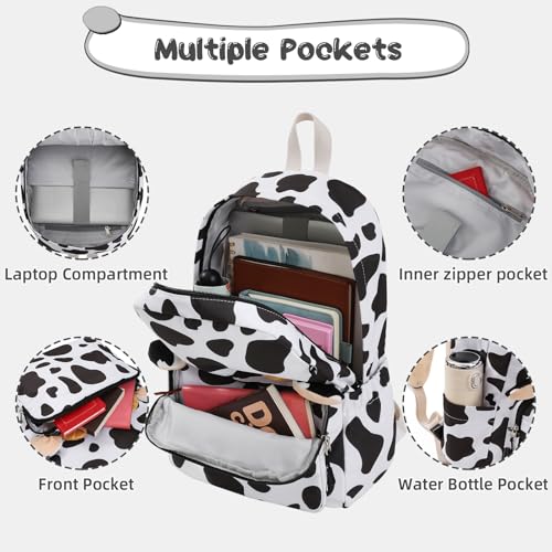 Cow-Print-Backpack-for-Girls-Kids-Preschool-Kindergarten-Backpacks-Cute-Toddler-Bookbag-School-Bag-for-Elementary-Back-to-School-with-Plush-Pendant-Decoration Cow Print Backpack for Girls Kids Preschool Kindergarten Backpacks Cute Toddler Bookbag School Bag for Elementary Back to School with Plush Pendant Decoration