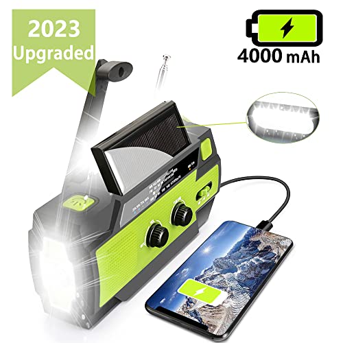 【Upgraded】 Emergency Weather Radio, Hand Crank, 4000Mah, Portable, Solar Charging, With Am/Fm/Noaa, 3 Led Flashlights, Motion Sensor, Reading Lamp, Sos Alarm, Rechargeable (Green) #TOP1